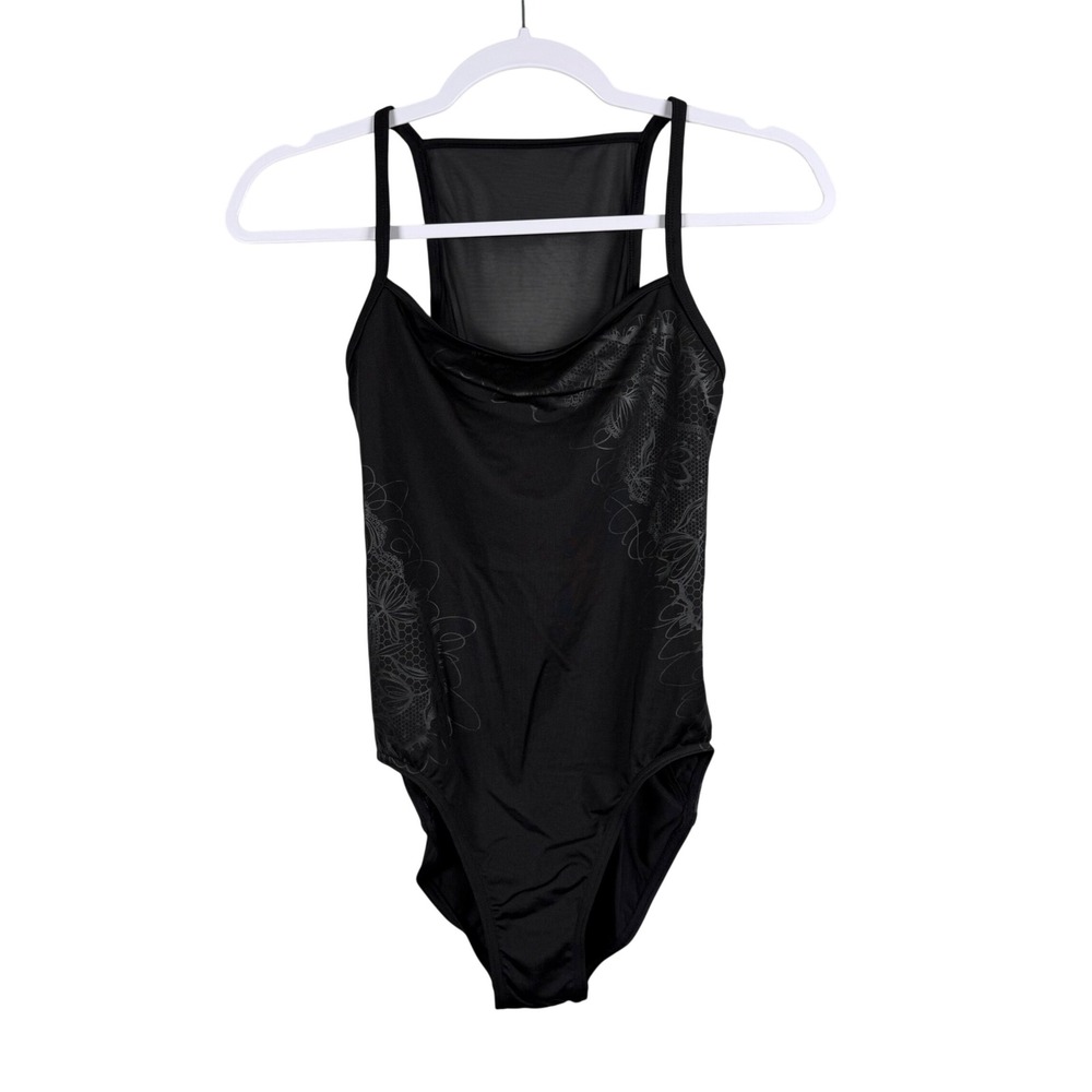 Bloch Womens M Leotard Black Lace Print Mesh Back Camisole L0247 Balletcore New